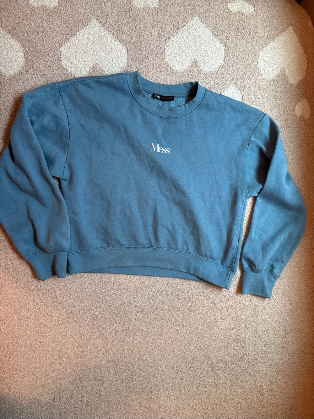Zara Blue Crewneck Sweatshirt with Small Chest Logo